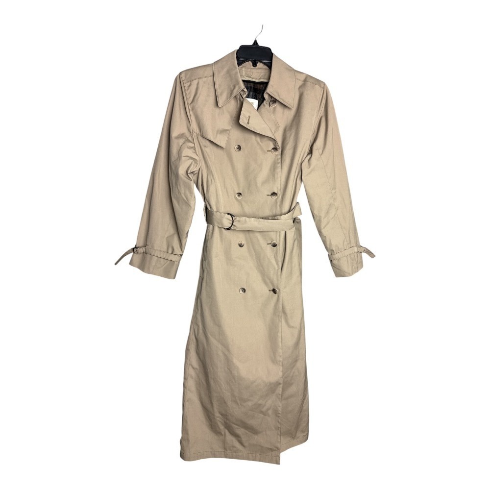 Vintage London Fog Tan Trench Coat Removable Plaid Liner Belted Duster Size 16R